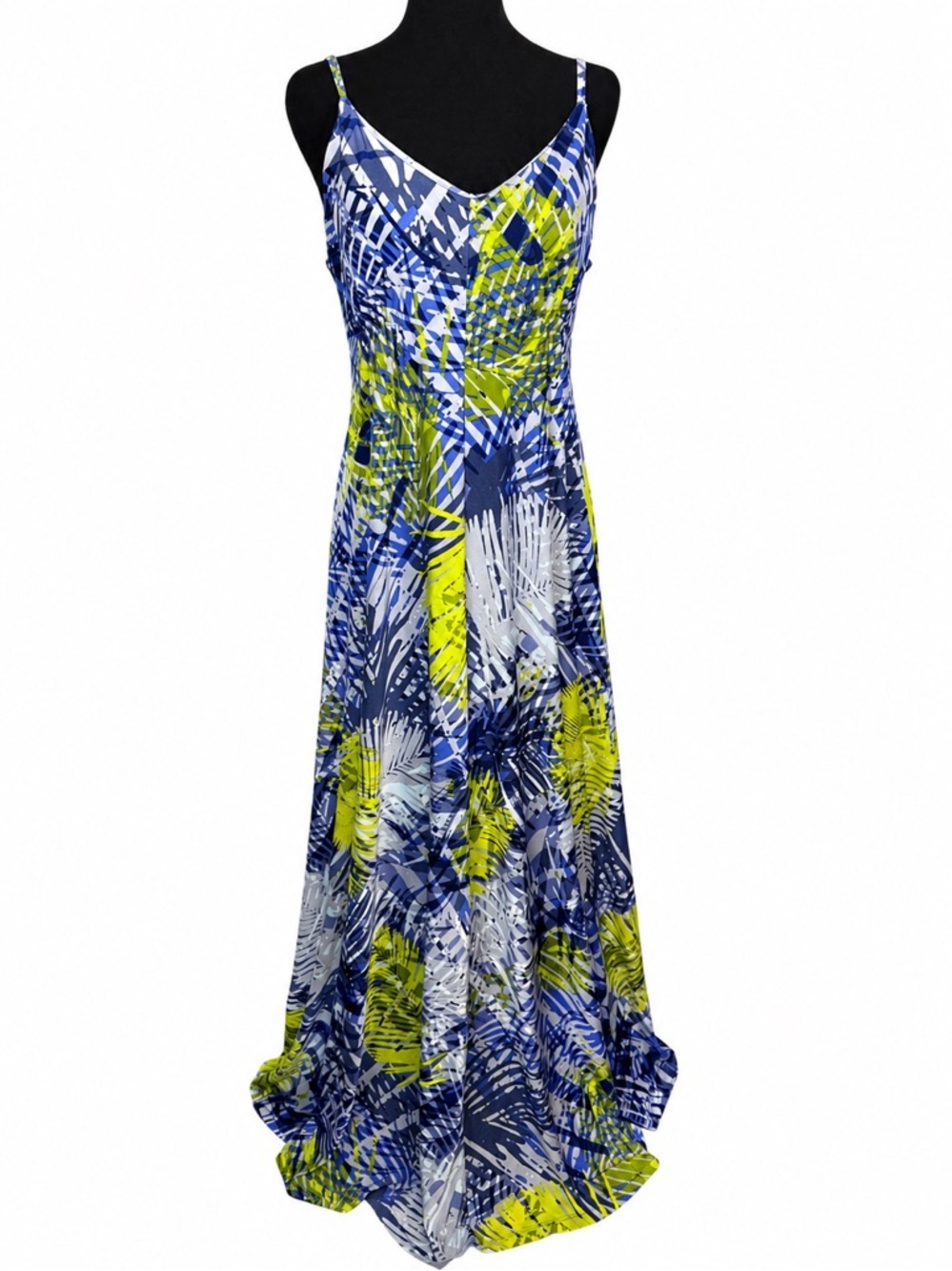 Jennifer Lopez Palm Springs Tropical Print Sz Large Maxi Dress Slinky Knit J Lo